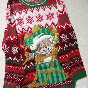 Mens Womens Festive Cat Christmas Sweater Unisex 2x   2xl Xxl